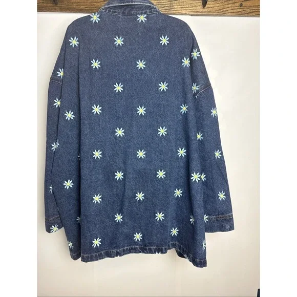 Lucy & Yak Womens 3X Denim Jacket Blue Daisy Embroidery Logo Chore Utility Boho - Picture 5 of 9